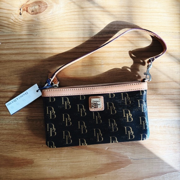 Dooney & Bourke Windsor large slim monogram wristlet brown and tan design NEW